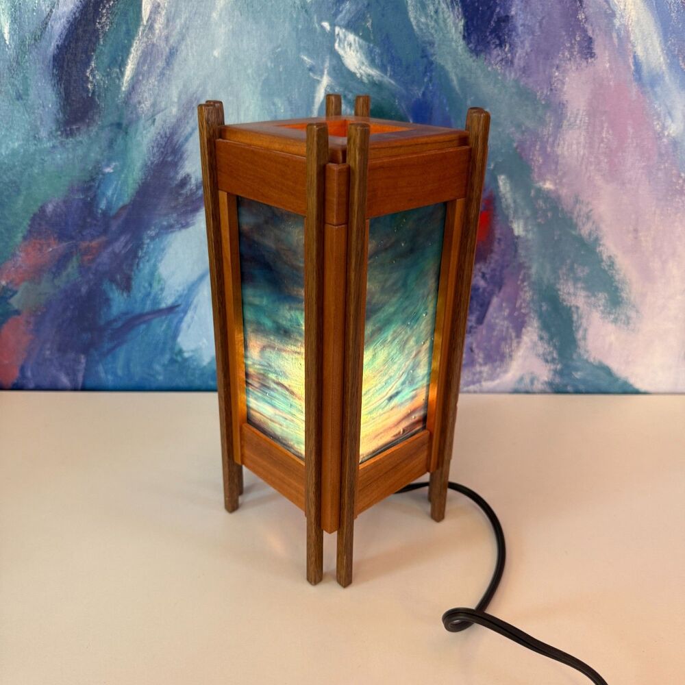 Handcrafted Stained Glass Luminary By Sankora Studios Plug-in Light Signed MCM